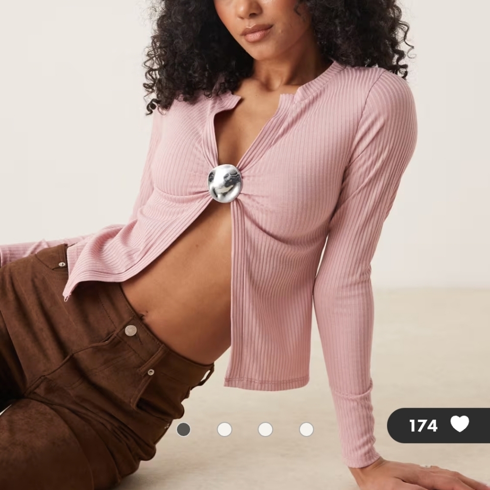 ASOS Pink Ribbed Long Sleeve Blouse